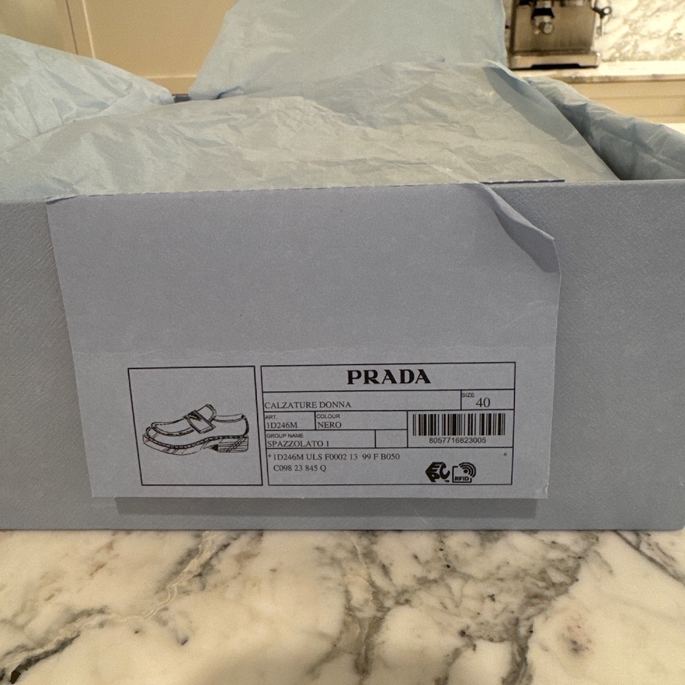 Prada Black Patent Leather Loafers with Metal Triangle Logo - Picture 2 of 9